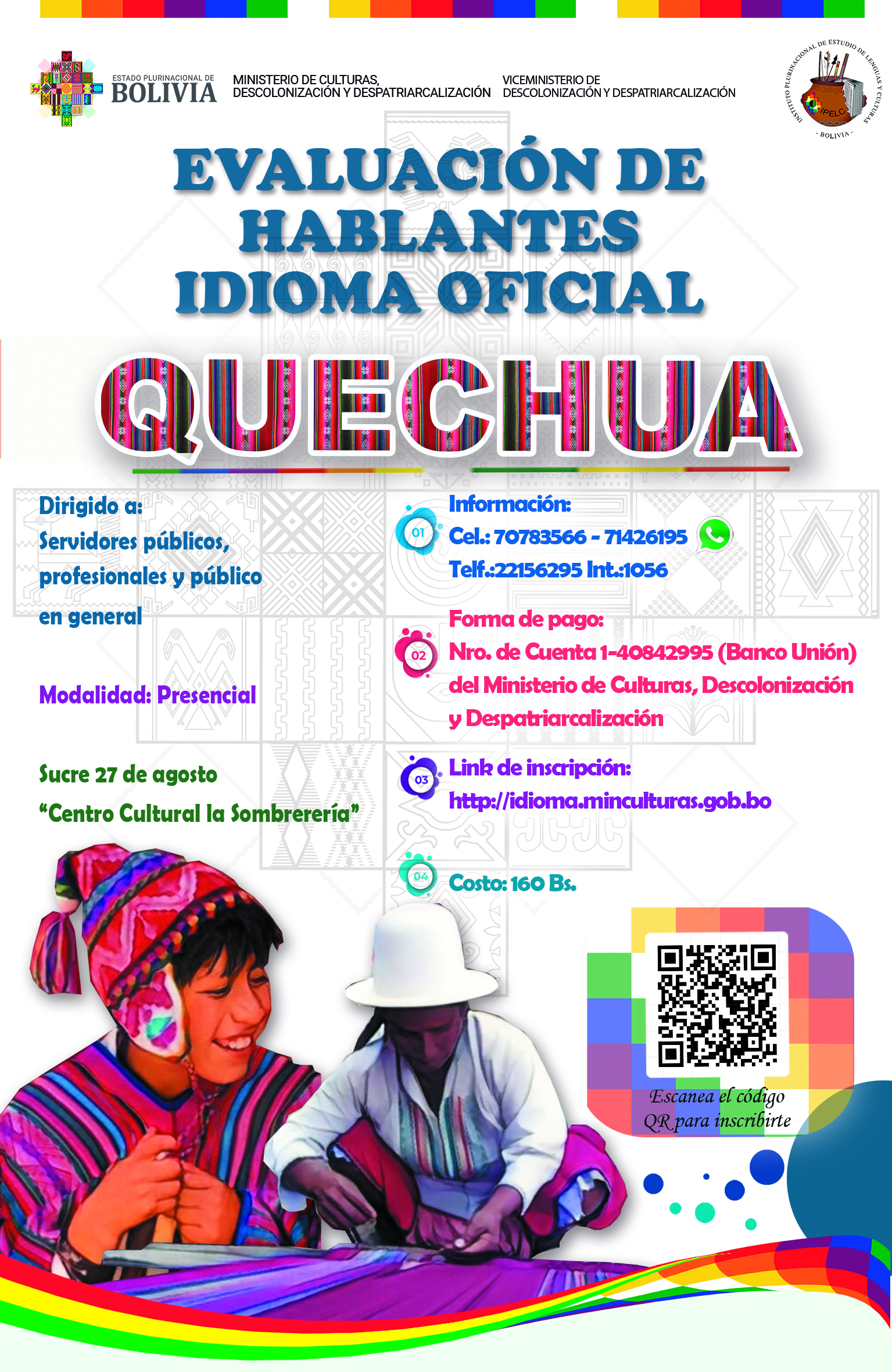 En la Ciudad de Sucre hablantes de idiomas oficiales podrán obtener certificación por intermedio del Ministerio de Culturas Descolonización y Despatriarcalización. En la Ciudad de Sucre hablantes de idiomas oficiales podrán obtener certificación por intermedio del Ministerio de Culturas Descolonización y Despatriarcalización.