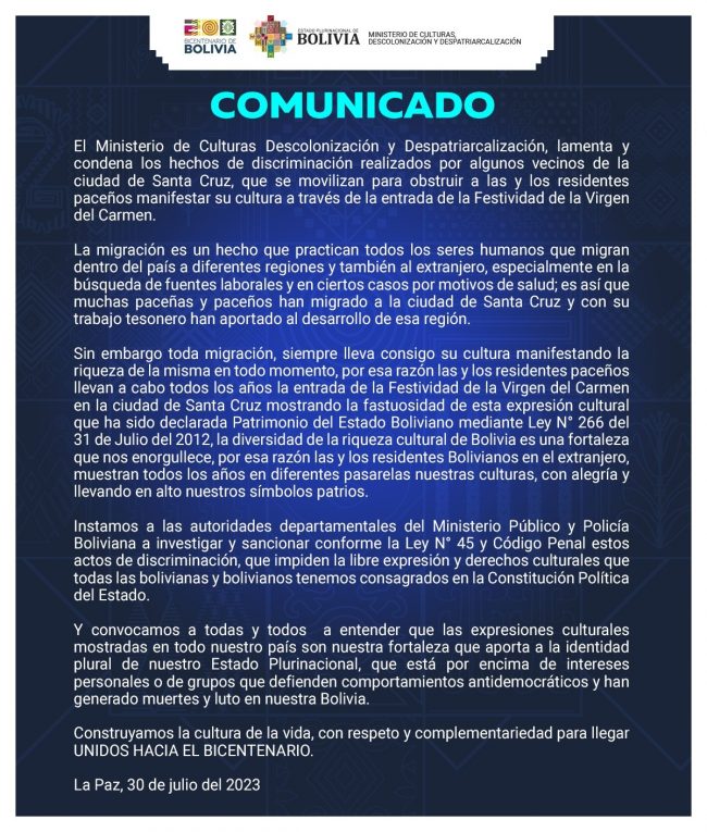Ministerio de Culturas Descolonización y Despatriarcalización