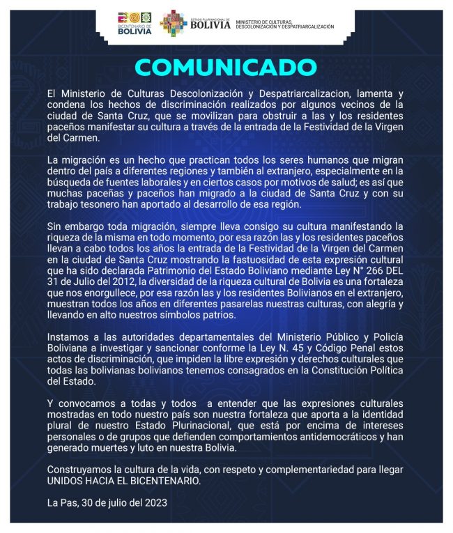 Ministerio de Culturas Descolonización y Despatriarcalización