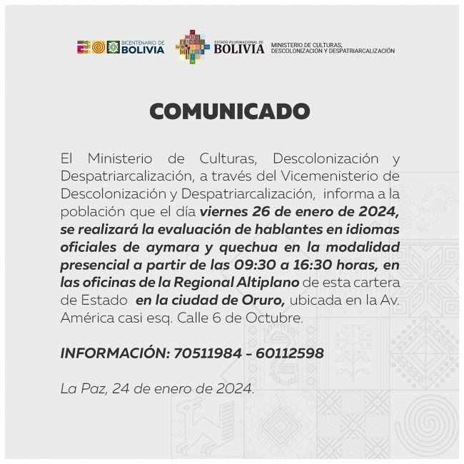 Ministerio de Culturas Descolonización y Despatriarcalización